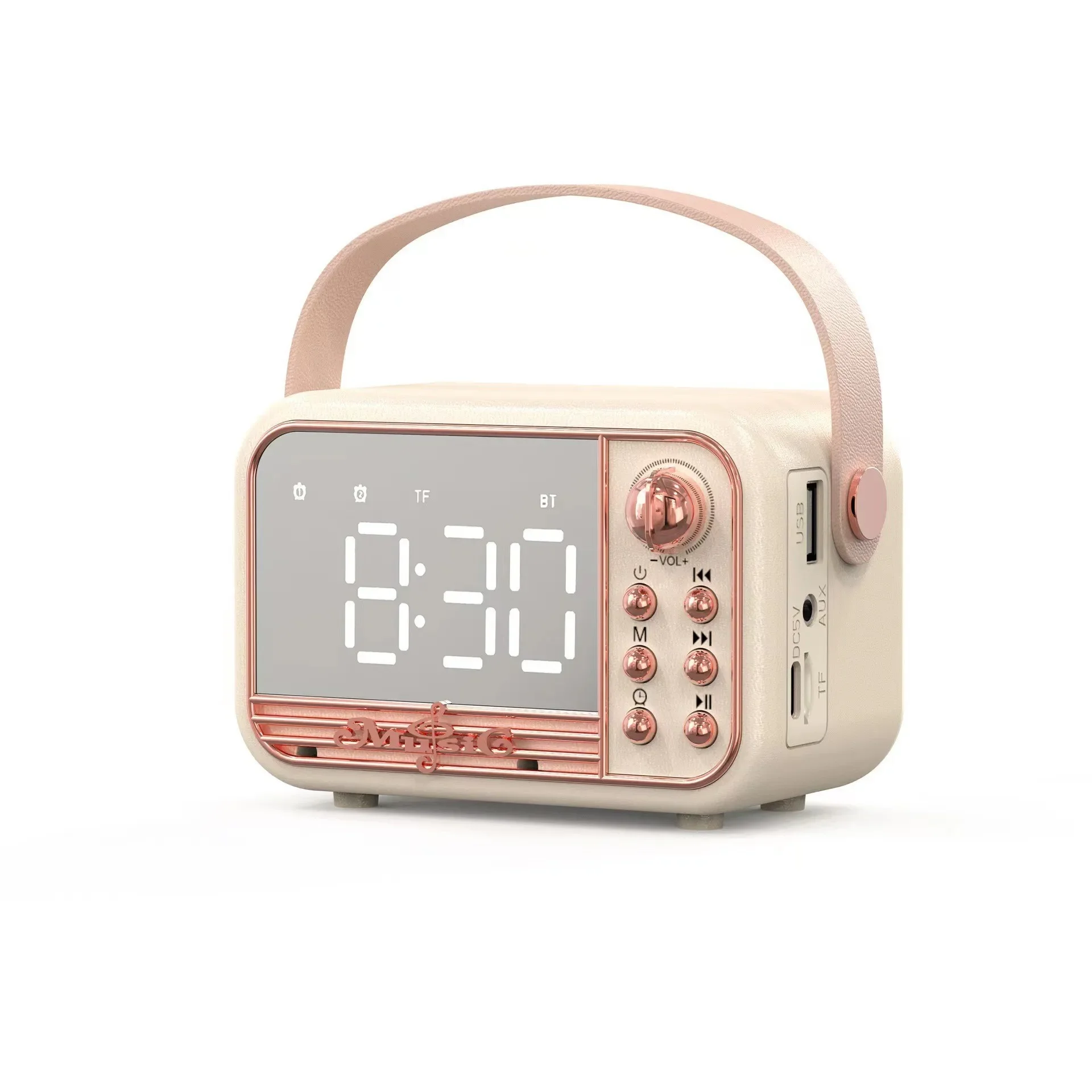 Bluetooth Alarm Clock Speaker S11 New Handheld Retro Style Desktop Alarm Clock European Speaker Pink 6