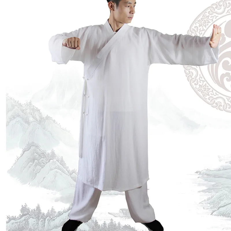 Mens Traditional Kung Fu Tai Chi Outfits Taoist Robe Wudang Linen Taiji Martial Arts Uniforms Performance Practice Costume