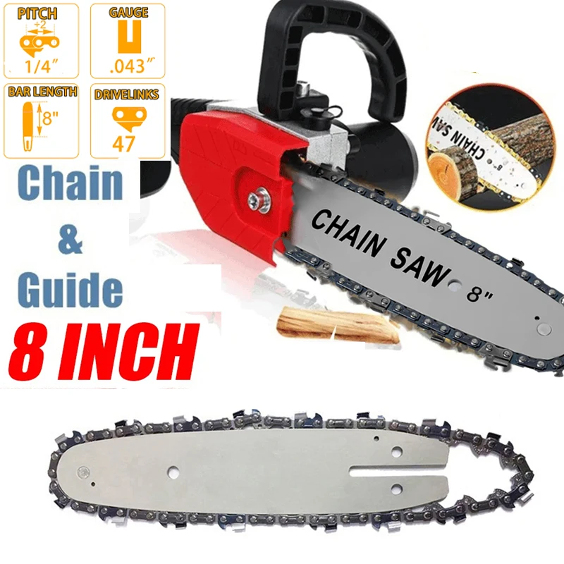 1/2PCS 8 inch Metal Chainsaw Chain & Guide Plate 1/4" Pitch 47 DL 23 Cutters Drive Electric Saw Accessory Replacement Blades chainsaw chain