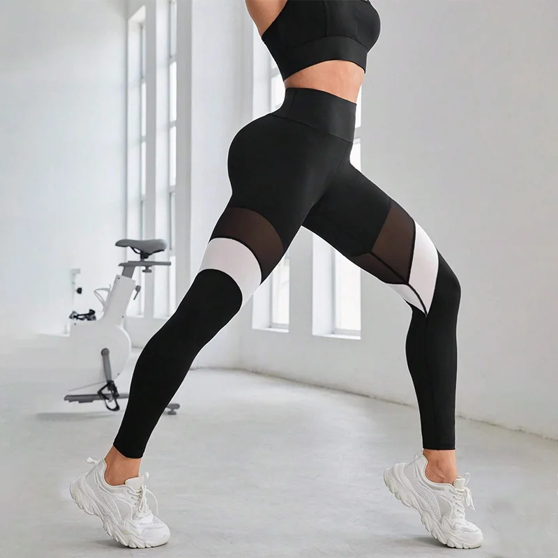 Mesh Colorblocked High Waist Yoga Pants Leggings for Women Tummy Control Workout Leggings for Women