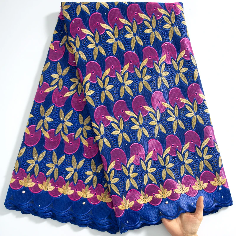 

SJD Nigeria Cotton Lace Fabric Swiss Voile With Crystal 2024 High Quality African Cotton Lace Fabric For Women Party Dresses
