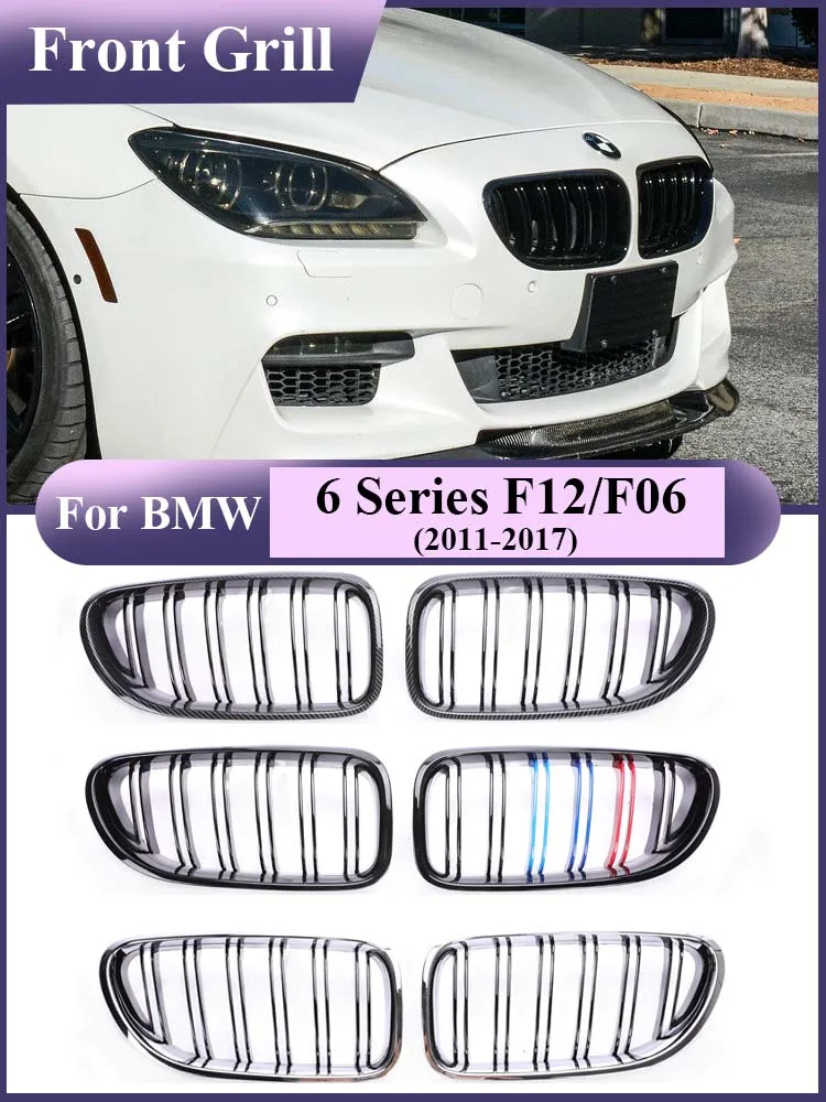 

For BMW 6 Series F12 F13 F06 2011-2017 M6 Glossy Black Kidney Front Bumper Racing Grills M Design Carbon Fiber Dashboard Grille