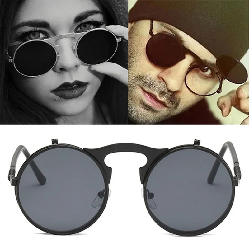 

Steampunk Sunglasses Round Metal Women Men Style Retro Flip Circular Double Sun Glasses Male CIRCLE SUN GLASSES Vintage Eyewear
