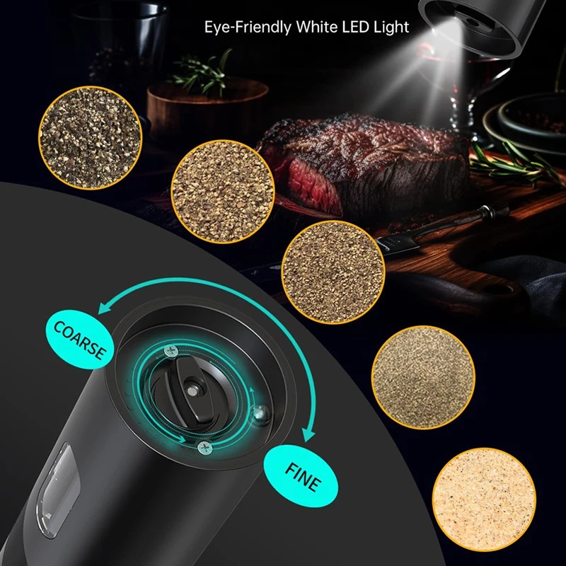 Electric Rechargeable Salt And Pepper Grinder Set Top-Refill Automatic Pepper Mill Grinder With Charging Base