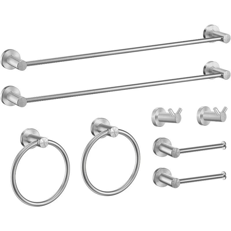 8 Pieces Bathroom Hardware Set, Brushed Nickel Bathroom Accessories Set, SUS304 Thicken Stainless Steel 24 Inch Towel Bar Set