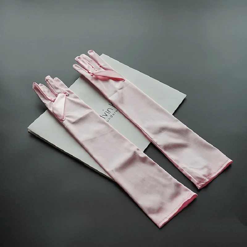 Long Shiny Stretch Satin Dress Gloves Opera Length Formal Prom Party Gold Finger Gloves S215 satin finger gloves glossy gloves
