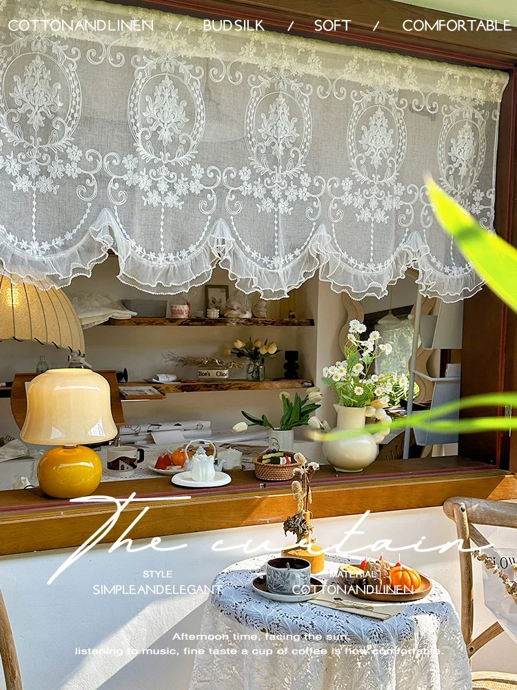 French Korean Princess Style Gauze Curtains Valance for Living Room Arch Bedroom Bay Window Cabinet Block Partition for Kitchen 4