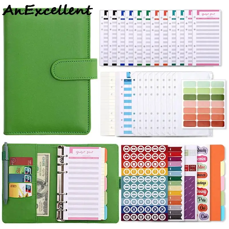 A6 Binder Budget Planner Notebook Bronzing Covers Folder Loose Leaf  Pockets Plastic Binder Zipper money saving envelope a6 laser binder budget planner notebook covers folder a6 size 6 hole binder pockets plastic binder zipper money saving envelope