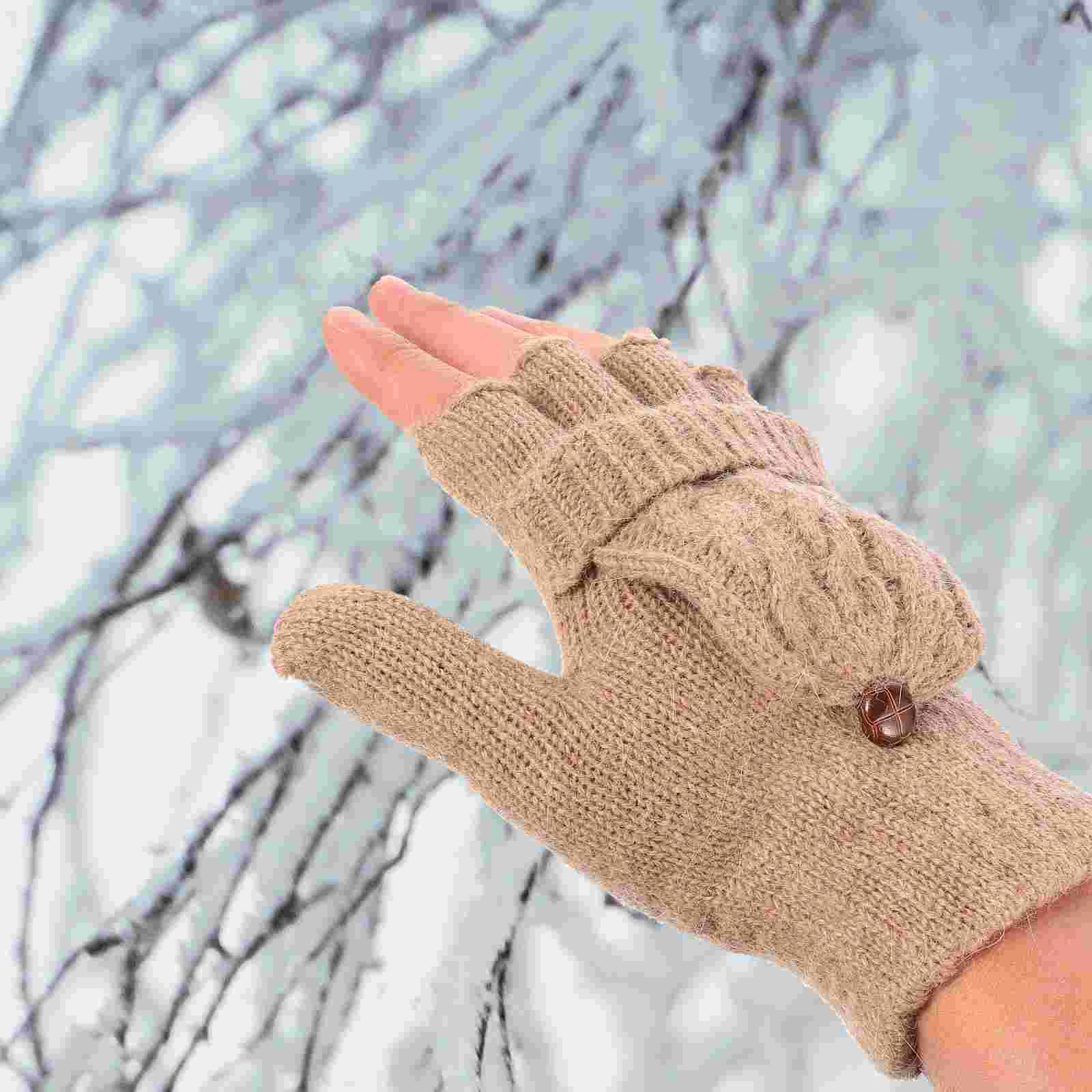 

Brown Finger Winter Knitted Warm with Cover Cold Weather Mitten Hand Warmer