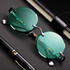Fashion Classic Rimless Sunglasses Women Men Crystal Dark Green Lens Sun Glasses Retro Round Glasses Outdoor Driving Eyeglasses 2
