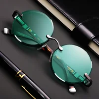 Fashion Classic Rimless Sunglasses Women Men Crystal Dark Green Lens Sun Glasses Retro Round Glasses Outdoor Driving Eyeglasses 2