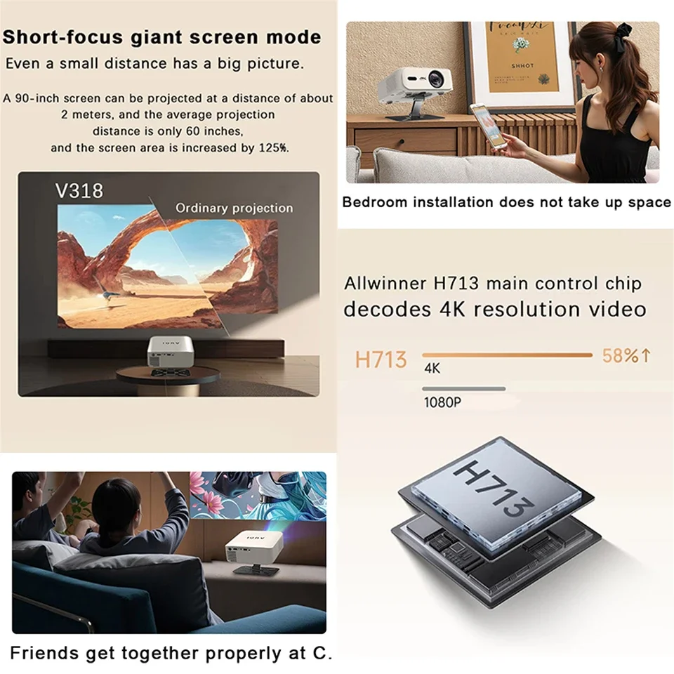 Nouveau Projecteur Portable Domestique 35000Lumens Moive Projecteur De Lumière Du Jour Android 11.0 Projecteur Intelligent 8K Dé - 4