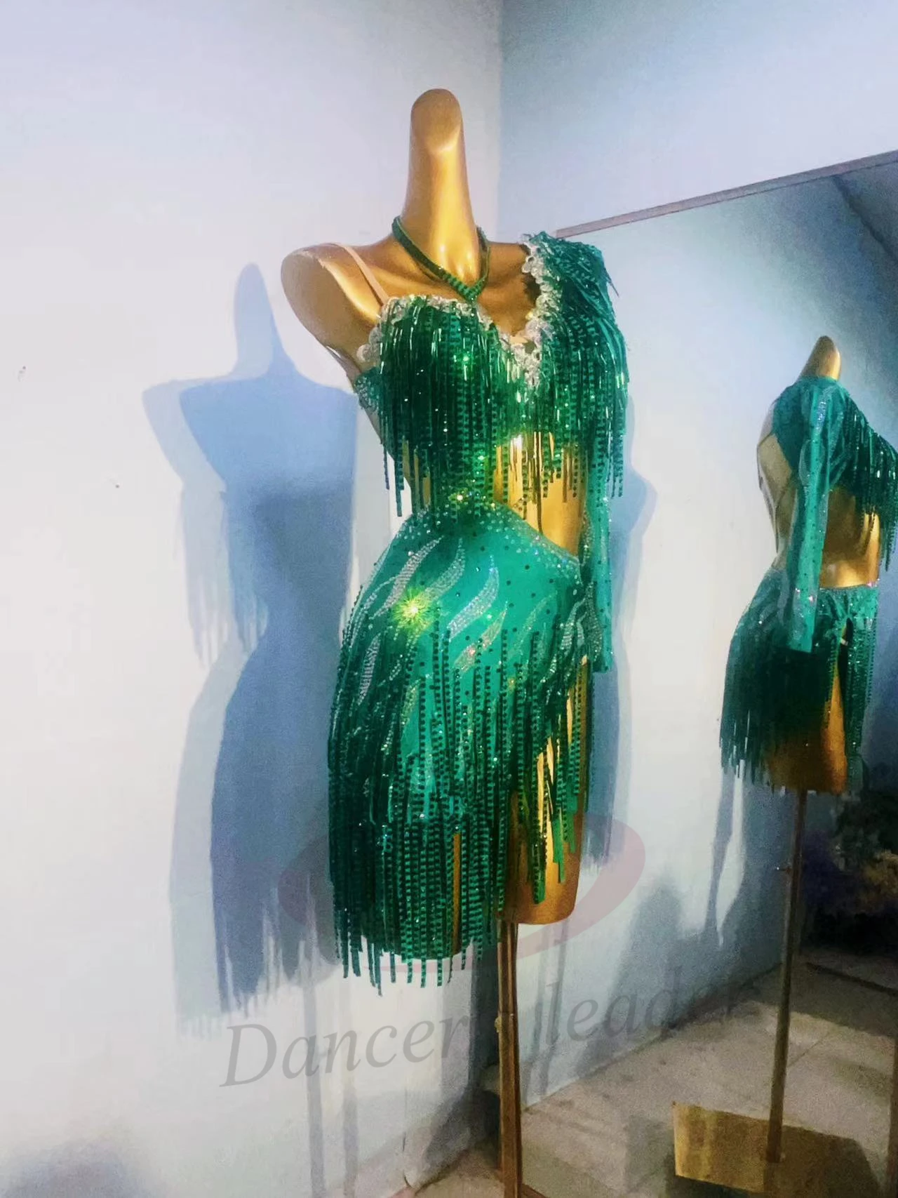 

Latin Dance Competition Color Version High-end Custom Sexy Exposed Waist With Diamond Dress Samba Performance Black Pool Dress