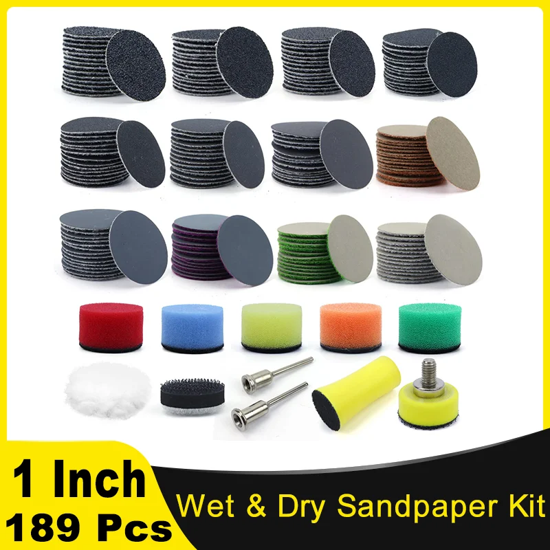 1 Inch Wet and Dry Sandpaper Kit car cleaning tool 60-10000 Sandpaper with Polishing Pad and Interface Pad for Drill Grinder Rotary Tools Wood