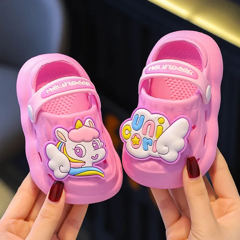 Summer Aged 0-4 Children Slippers Cute Cartoon Pony Baby Sandals For Girls Flip Flops Non-Slip Toddler Home Kids Garden Shoes 1