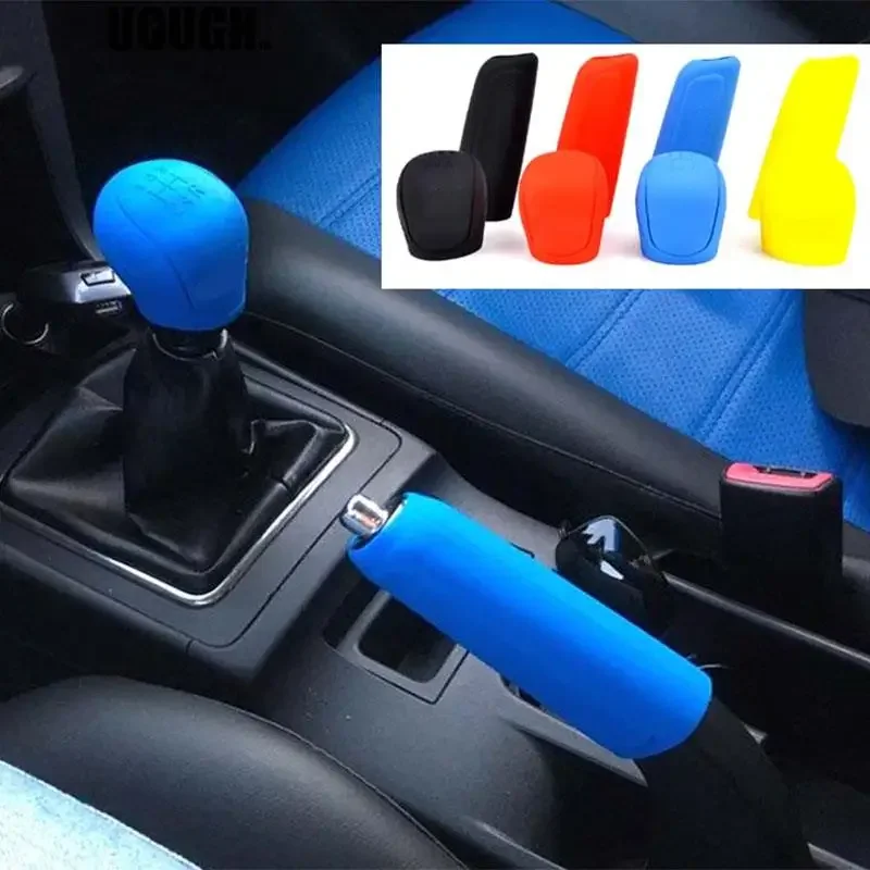 2Pcs Car Silicone Gel Gear Knob Cover Head Shift Glove Gear Shift Collars Handbrake Sleeve Car Hand Brake Covers Skin for Ford