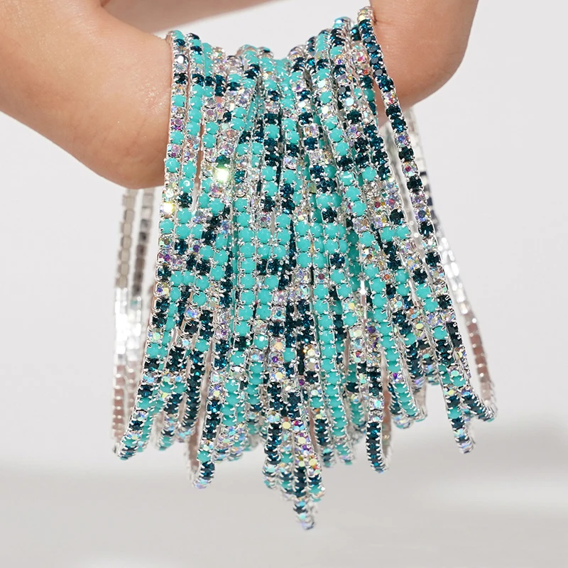 5 قطع الأزياء الملونة الاكريليك كريستال حجر الراين مطاطا سوار للنساء تمتد معصمه أساور الزفاف المجوهرات اليومية