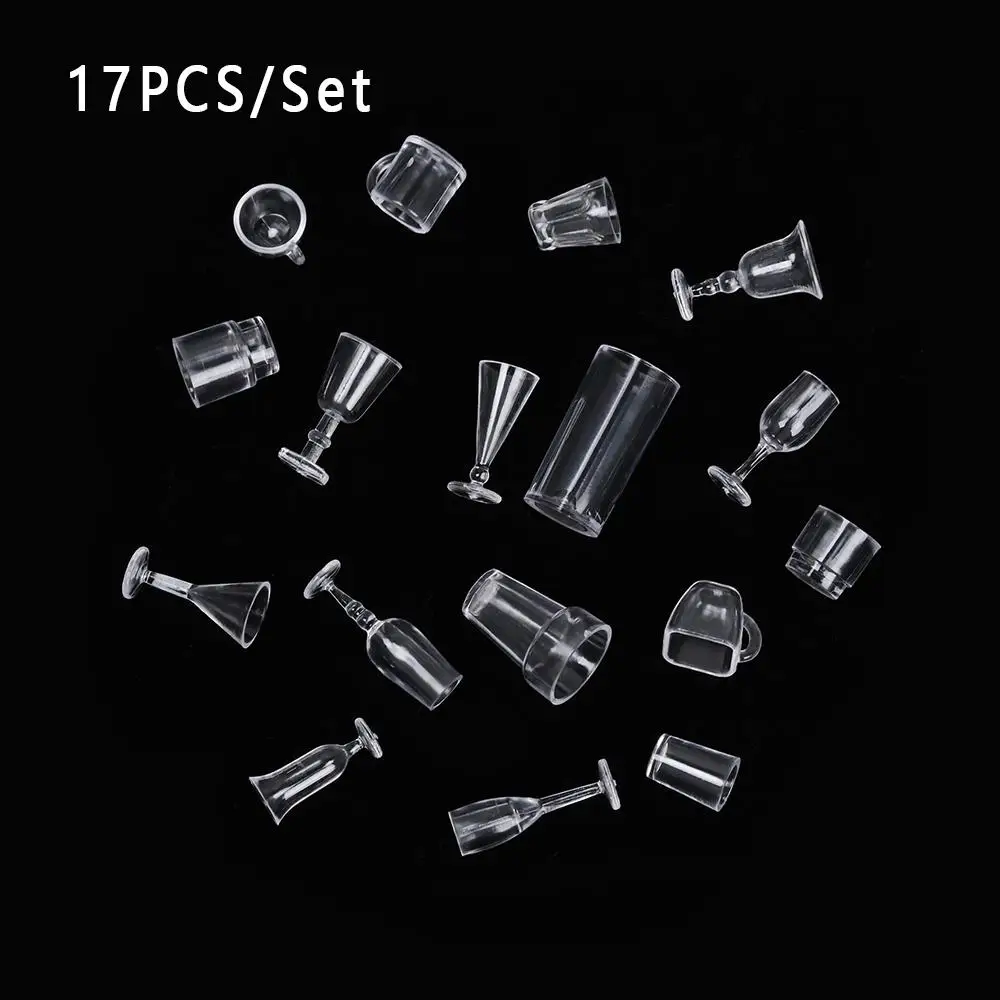 

17PCS/Set Transparent Dollhouse Accessories DIY Toys Ice Cream Bowl Miniatures Goblet Simulation Cookware Mini Cup