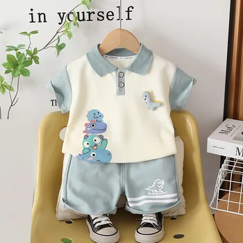 Summer Fashion Baby Girls Boys Clothes Suits Cartoon Dinosaur Polo TShirt Shorts 2pcs/Set Kids Children Toddler Casual Outfit