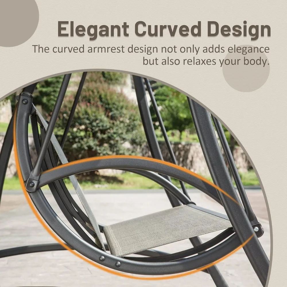 Domi 3-Seat Patio Swing Chair, Outdoor Porch Swing with Adjustable Canopy  Patio Swing Glider 6