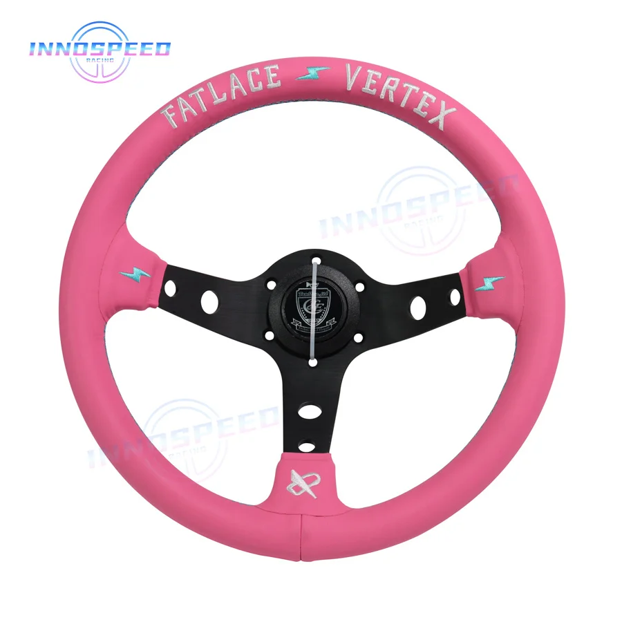 テーピング 13inch Vertex Embroidery Pink Leather Steering Wheel Deep