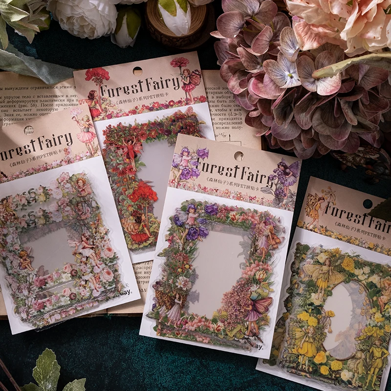 Tanie Leśna wróżka seria Vintage rama PET naklejki Vintage kwiat Elfin dekoracyjne etykiety do scrapbookingu sklep