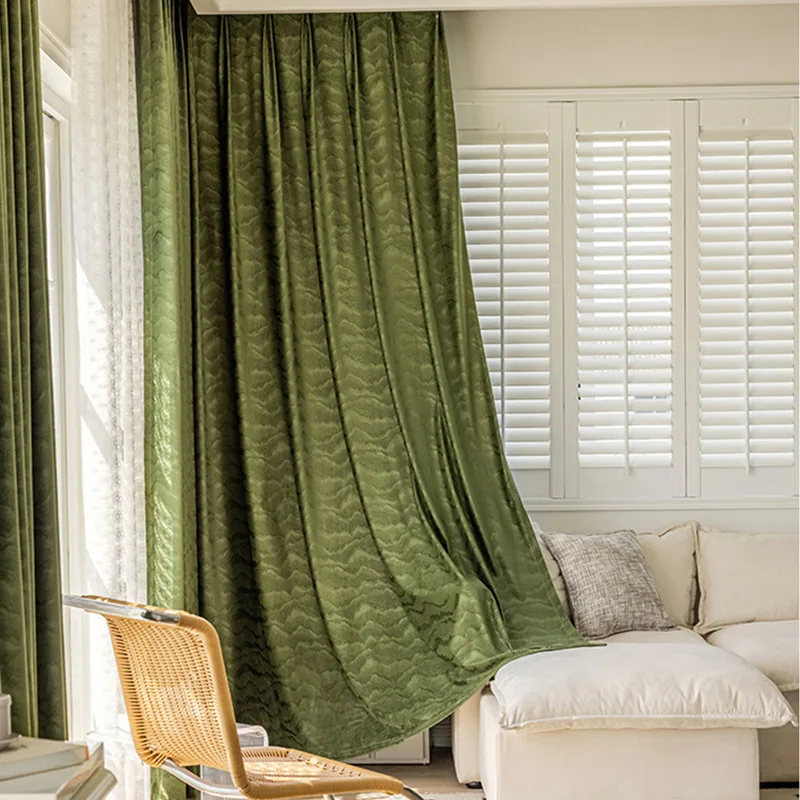French Olive Green Curtains for Living Room Light Luxury Velvet