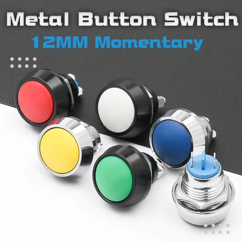 

12mm Metal Button Switch Momentary Screw Foot 1NO Welding Foot Mini Circle Ball Head Red Green Yellow Blue Black Start Button