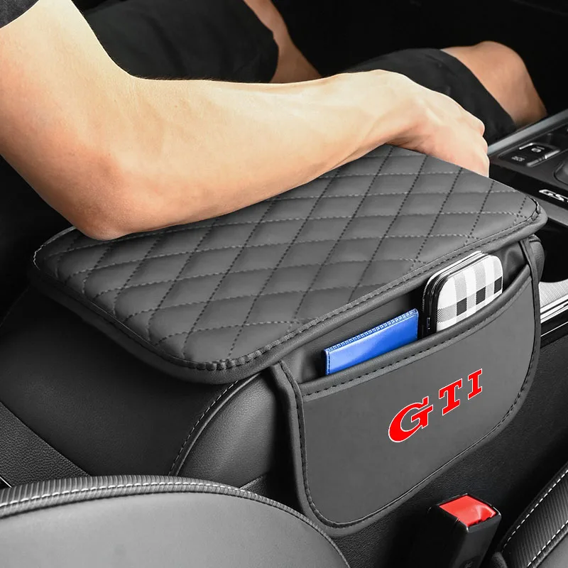 1개 가죽 자동차 콘솔 차량 팔걸이 쿠션 수납공간 포함, VW GTI 제타 MK5 골프 파사트용 자동차 스타일링 엠블럼, OEM 3B7 601 171