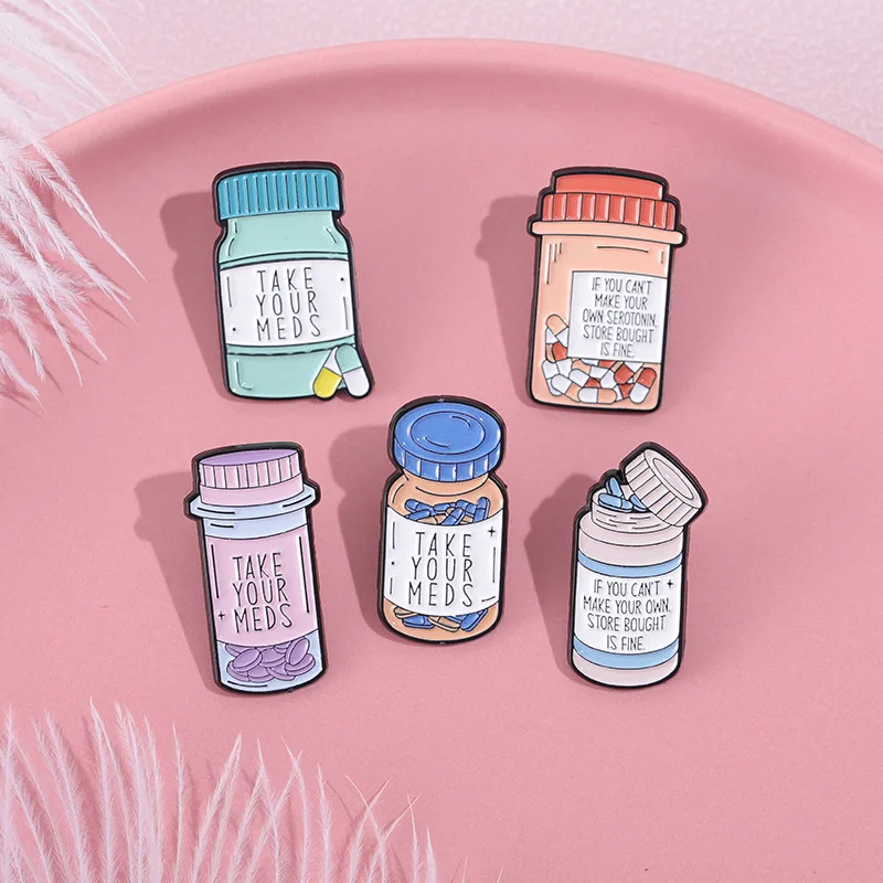 

5 Pcs Cartoon Pill Bottle Series Alloy Brooch Clothing Bag Badge Pins for Backpacks Gifts