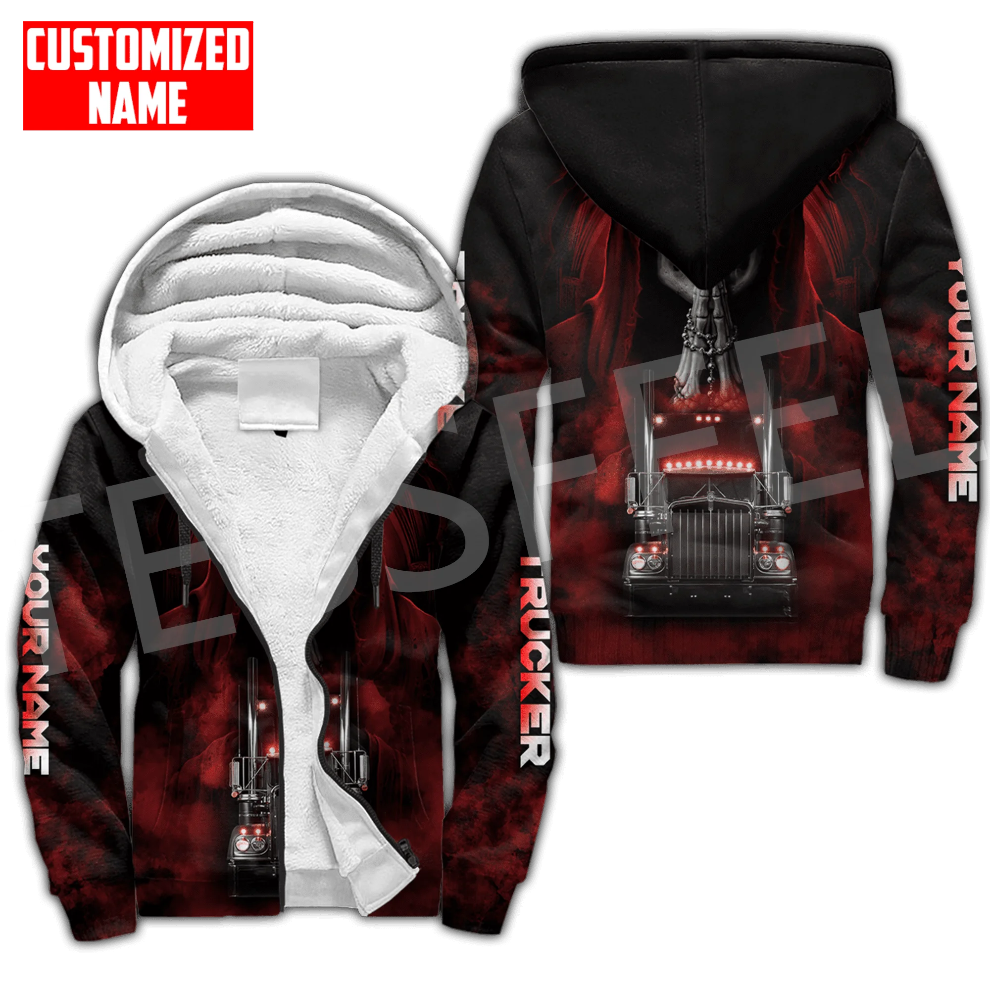 Custom Name Truck Operator Cosplay Trucker Driver Worker Tattoo Harajuku Autumn Winter Thicker Overcoat Fleece Hoodies Jacket X6