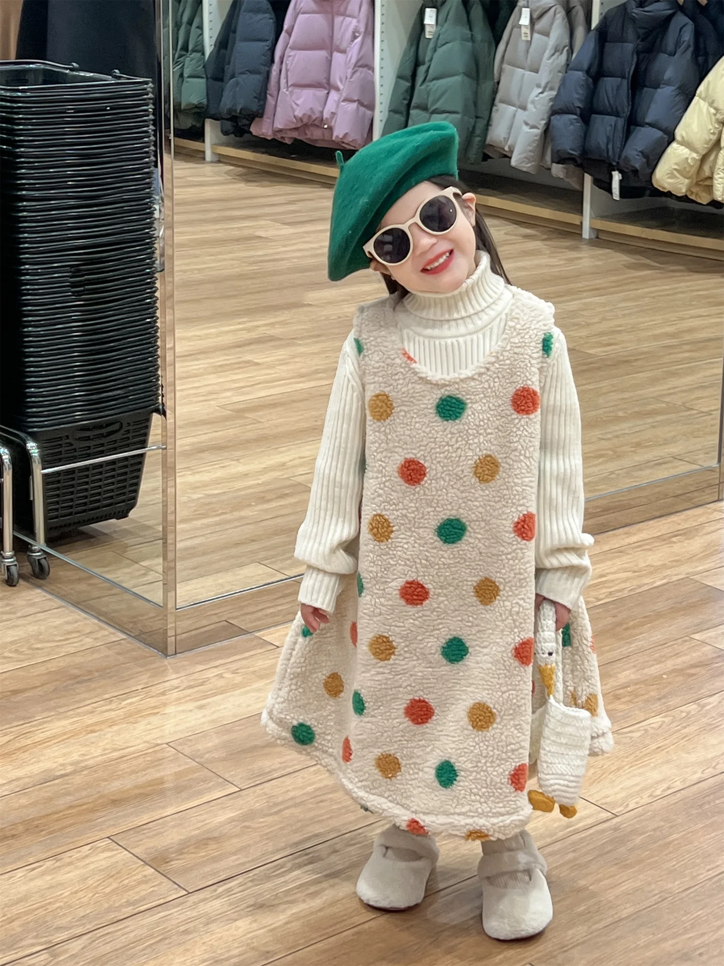 

Новинка Зима 2023, детская одежда для девочек, длинные платья-майки из искусственной овечьей шерсти