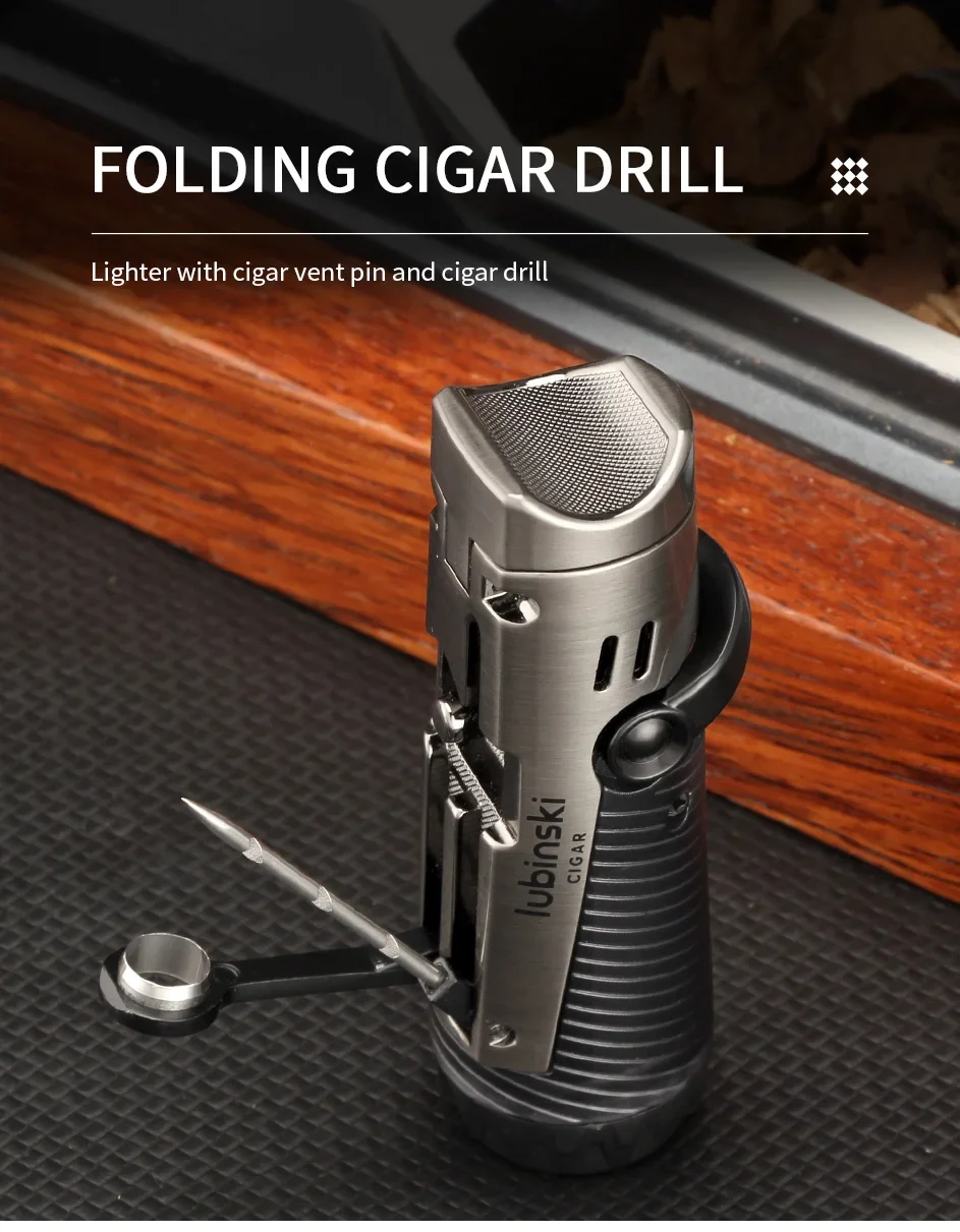 Description Picture 6 of itemLUBINSKI Lighter With Cigar Needles Drege Tool Cigar Lighter With Punch Cutter Mini Pocket Cigar Torch Lighters