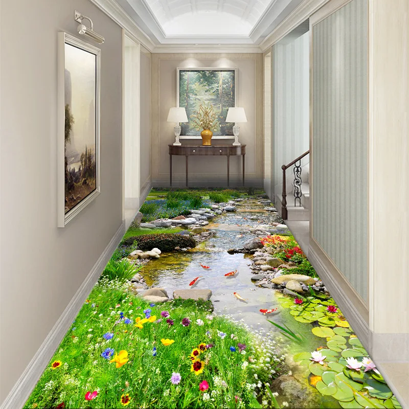 

Pastoral Grass Stream Hallway Corridor Carpet Flower Print Living Room Area Rug Kids Room Decor Play Mat Bedroom Kitchen Rug Mat