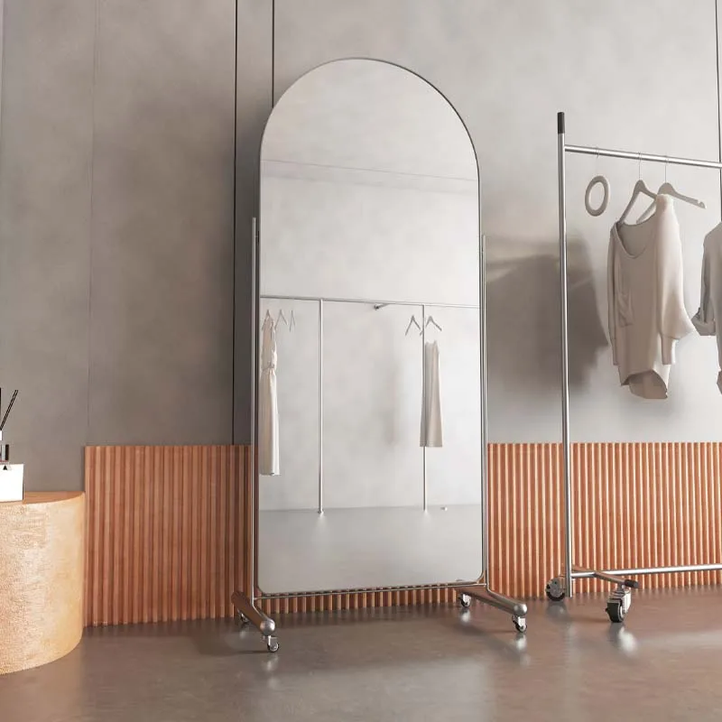 

Full-length mirror, movable clothing store mirror, thin and light luxury, fitting mirror, Internet celebrity live broadcast, flo