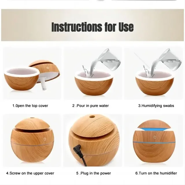 USB Ad Ultrasuoni Nebbia Fredda Spruzzatore Olio Essenziale Fragranza Mini Casa Grano di Legno Umidificatore Diffusore di Aroma D'aria Elettrico 5