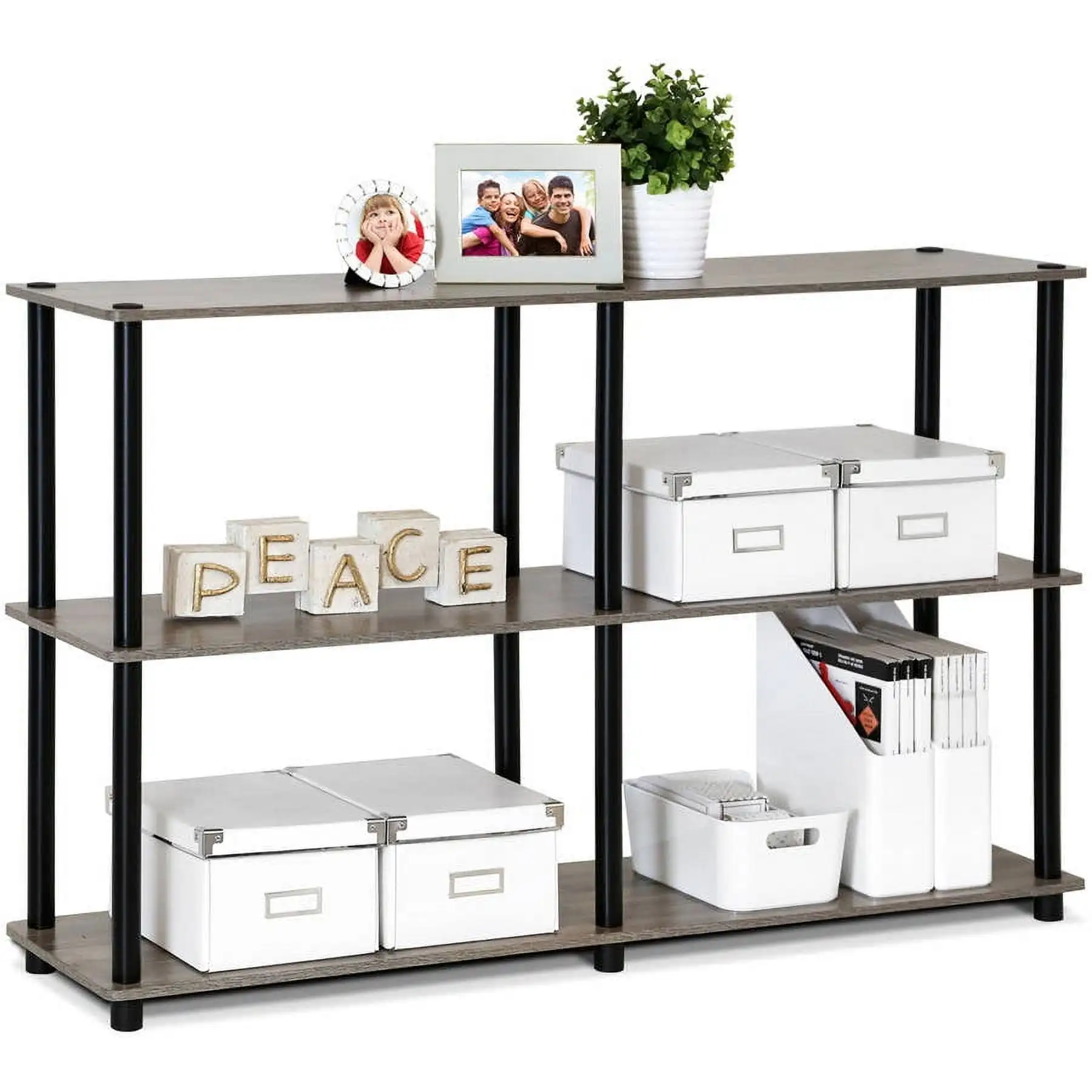 

Furinno Turn-N-Tube Wood 3-Tier Storage Display Rack in French Oak Gray/Black
