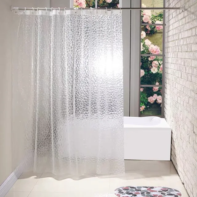 Tenda da doccia decorativa per bagno stampata con cubo d'acqua semitrasparente irregolare 3D, set di tende da doccia impermeabili per bagno di fascia alta 4
