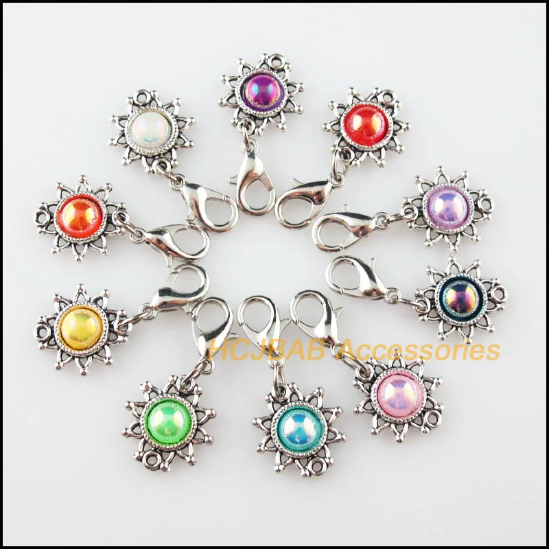 

Fashion New 20Pcs Retro Mixed Acrylic With Lobster Claw Clasps Charms Sun Flower Pendants