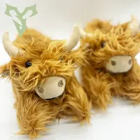 Highland Cattle Slippers Plush Scottish Cow Slippers Brown Fluffy Fur Home Slippers Winter Warm Kawaii Flat Animal Slides Shoes 2