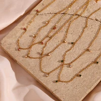 E.B.belle  Stainless Steel Jewelry For Female Small Round Green Pink Clear Pearl Charm Necklace Ladies Dainty Jewelry