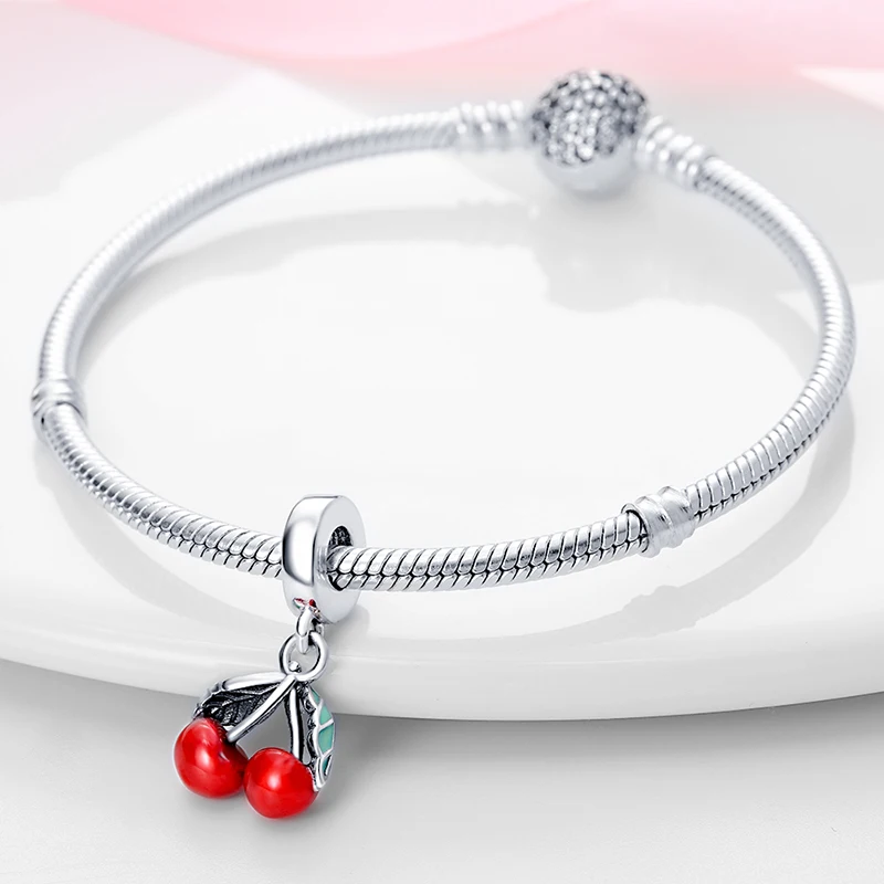 Beads Charms 925 Silver Color Strawberry Cherry Apple Avocado Fruit Charms Beads Fit Qikaola 925 Original Bracelets Fine DIY Birthday Jewelry