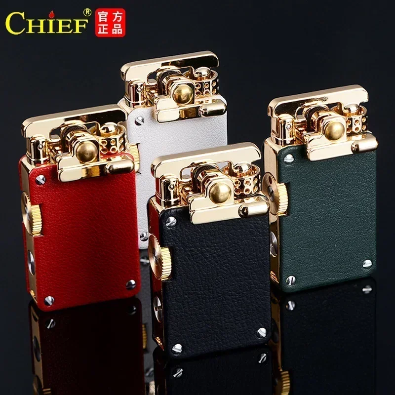 CHIEF-Creative-Flint-Warehouse-Retro-Windproof-Lighter-Metal-Leather ...