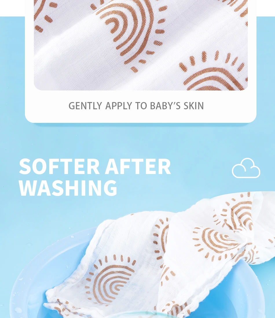 HappyFlute 1pc Baby Soft Muslin Swaddle 100% Cotton Blanket Comfortable Muslin Diaper 120*110cm For Kids 6