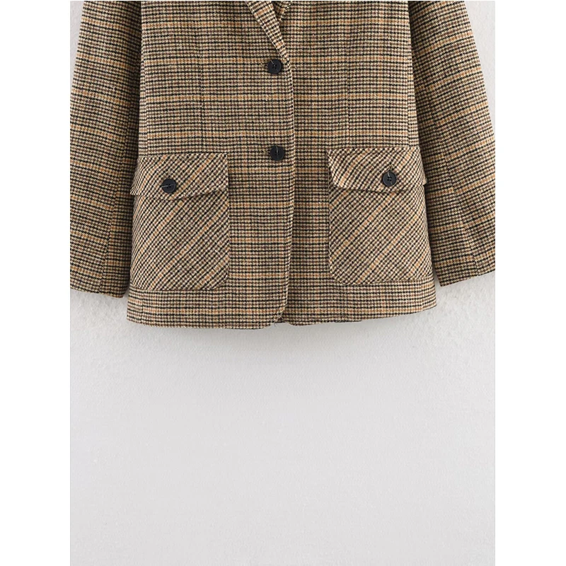 Autumn Winter Plaid Mixed Fabric Women's Blazer Jacket New Fashion Commute Long Sleeve Coat Streetwear Casual New Outerwear ﻿