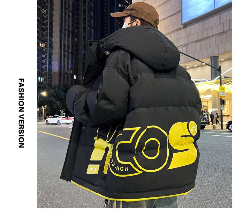 Modische Herren Warme Kapuzenjacken mit Baumwollfüllung Winter Jugendliche High-Street-Mode Dicke Mäntel Outdoor Winddichte Oberbekleidung Parka – Detail 11