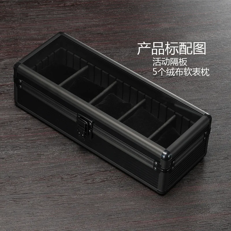 Watch Box Aluminium Alloy Watch Case with Lock Metal Fall Protection Material Portable Velvet Luxurious Watches Organizer 5 Seat