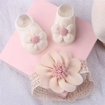 Baby Flower Hair & Sock Set – Headband and Boat Socks for Toddlers 1