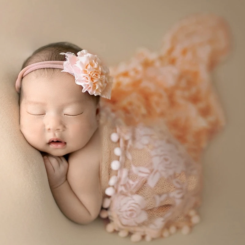 

Newborn Photo Props Tassel Floral Blanket Headband Basket Filler Rug Shower Gift