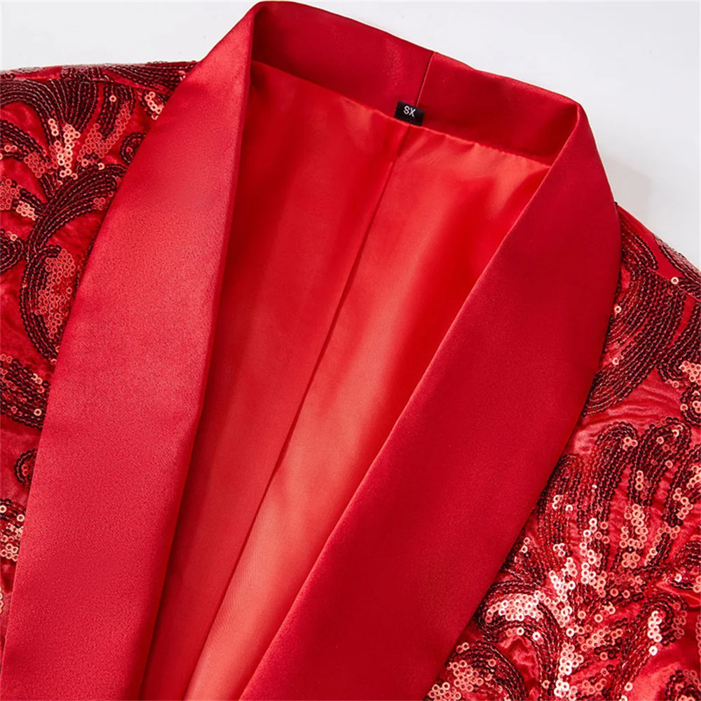 Fashion Jacket Blazer Male Suit 2023 New in Men's Shiny Sequins Floral Blazer Suit One Button Shawl Lapel Jacket Tuxedo Blazers